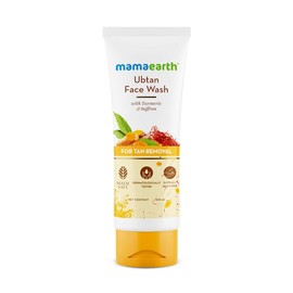 Mamaearth Ubtan De Tan Face Wash | Helps Reduce Tanning & Sun Damage | Gently Cleanses Dirt & Excess Oil | Enriched with Turmeric & Saffron | 3.38 Fl Oz (100ml) | MAMAEARTH