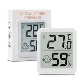 Thermometer Hygrometer Indoor LCD Room Thermometer Humidity Meter Digital Indoor with Smiley Indicator for Baby Room Living Room Office Greenhouse White (1)