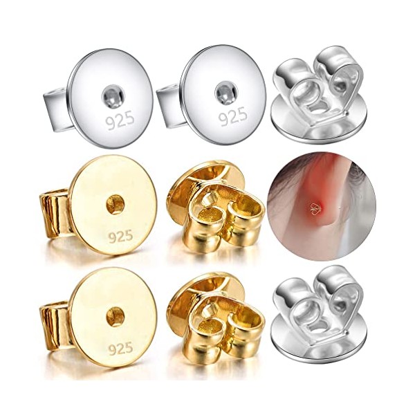 4 Pairs of 925 Sterling Silver Locking Earring Backs, 18K