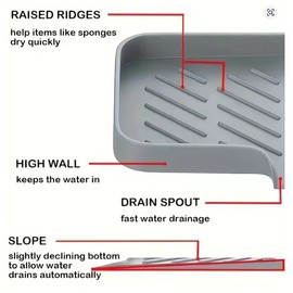 Silicone Sink Drain Tray for Kitchen & Bathroom – Draining Soap & Sponge Holder for Countertop Storage