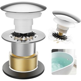 Chrome Bathtub Drain Stopper, Solid Brass Tip-Toe Bath Tub Drain with Hair Catcher - Universal Coarse/Fine Thread, Bathroom Bathtub Plug Replacement, Anti-Fingerprint Finish, 11.5/16 UNC