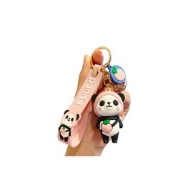 tenghong2021 Girl Boys Cute Silicone PVC Panda Keychain Creative New Year Gift Animal Key Ring Bags Backpack Doll Accessories -Peach Panda