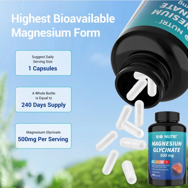 Unbranded 240 Capsules Pure Chelated Magnesium Glycinate For Calm/Stress/Sl