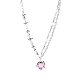 Heart Pendant Necklaces for Women Crystal Heart Necklace Pink Heart Necklace Valentines Gifts for Girlfriend