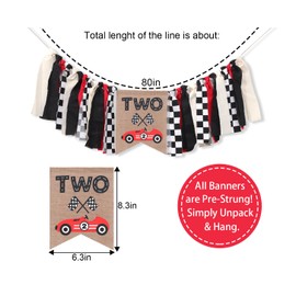 Dos banderas rápidas para sillas altas, dos decoraciones de fiesta de cumpleaños, dos sillas altas de cumpleaños, dos decoraciones de cumpleaños rápidas, pancarta de 2º cumpleaños de coche de carreras rápidas