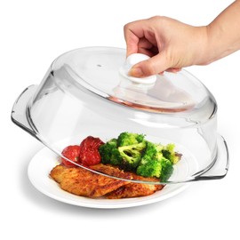 ACEPRUT New Upgrade Glass Microwave Splatter Cover for Food with Ceramic Handle & Heat-resistant Screw, 100% Food Grade BPA Free & Dishwasher Safe Microwave Plate Cover