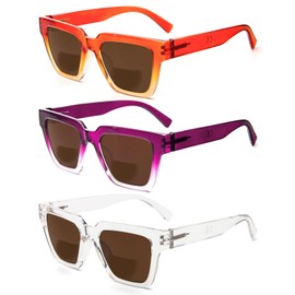 KoKoBin 3 Pack Oprah Style Bifocal Reading Sunglasses for Women，Oversize Square Frame Comfortable Readers(Multicoloured3)