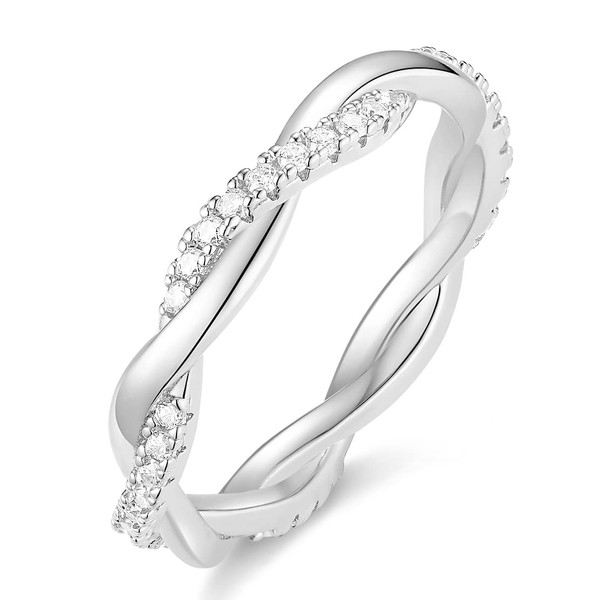 TIGRADE Women Eternity Ring Twisted Rope Cubic Zirconia Engagement Wedding