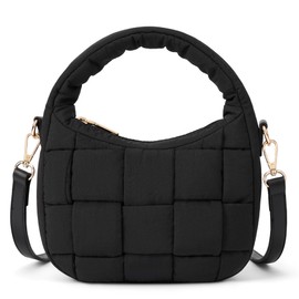 BOSTANTEN Puffer Crossbody Bags for Women Woven Small Shoulder Purse Hobo Crescent Handbags with Adjustable Strap Black
