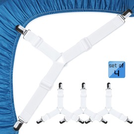 JBYAMUS JBYAMUS Bed Sheet Straps, Easy to Install Bed Sheet Clips, Fitted Sheet Clips Sheet Straps, Say Goodbye to The Messy Sheets (White-4 Pcs)