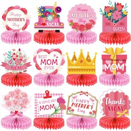12 PCS Mothers Day Decorations Mother's Day Honeycomb Centerpieces, Mothers Day Centerpieces for Tables, Happy Mothers Day Table Decorations, Mothers Day Party Supplies
