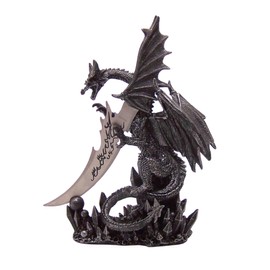 Freestanding Dragon Dagger & Holder, Gothic Home Decor, Dragon with Obsidian Blade, 14 Inches