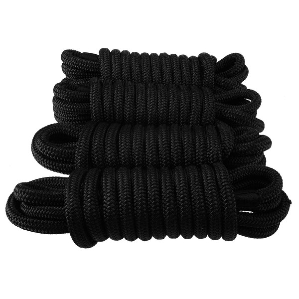 Amarine Made Dock Lines, 4pcs Boat Dock Lines 5/8” X 20’, 15” Eyelet Double-Braided Boat Lines Docking 1540lbs Working Load, Nylon Dock Ropes with 7700lbs Strength, for Boat Outdoor Activities, Black