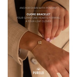 Purelei® Cuore Bracelet - Elegant Shamrock Pendant Cubic Zirconia Heart Anchor Chain Bracelet, One size, Stainless Steel, Agate