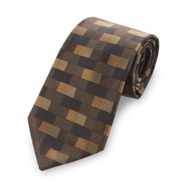 GUSLESON Mens Brown Plaid Silk Ties for Wedding(0723-12)