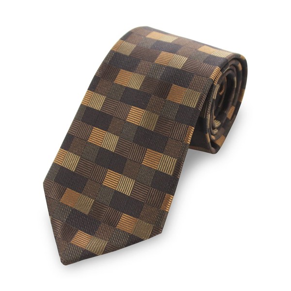 GUSLESON Mens Brown Plaid Silk Ties for Wedding(0723-12)