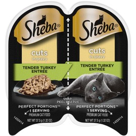 SHEBA PERFECT PORTIONS Cuts in Gravy Wet Cat Food Trays (24 Count, 48 Servings), Tender Turkey Entrée, Easy Peel Twin-Pack Trays