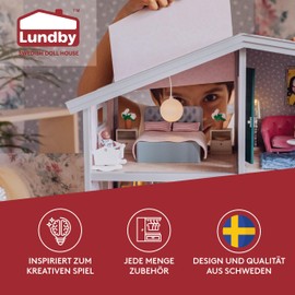 Lundby Bedroom Dollhouse - Furniture Set 6 Pieces - Dollhouse Accessories - Furniture - Bedroom Set - Double Bed - Bed - Bed Linen - Accessories - from 3 Years - Mini Dolls 1:18