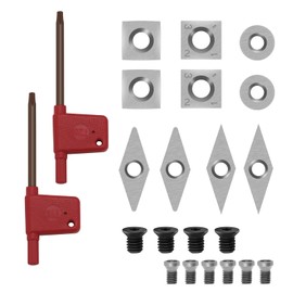IMOTECHOM 10-Pieces Carbide Cutters Inserts Set with Screws and Hex Key for Wood Lathe Turning Tools (14mm Square, 15mm Square Rougher, 12mm Round, 31x10mm and 28x10mm Diamond with sharp point)