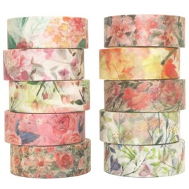 HASTHIP® Set de 10 Cintas Washi Rollos Florales de Primavera Cintas Decorativas para Manualidades DIY, Diario, Envoltura de Regalos y Scrapbooking