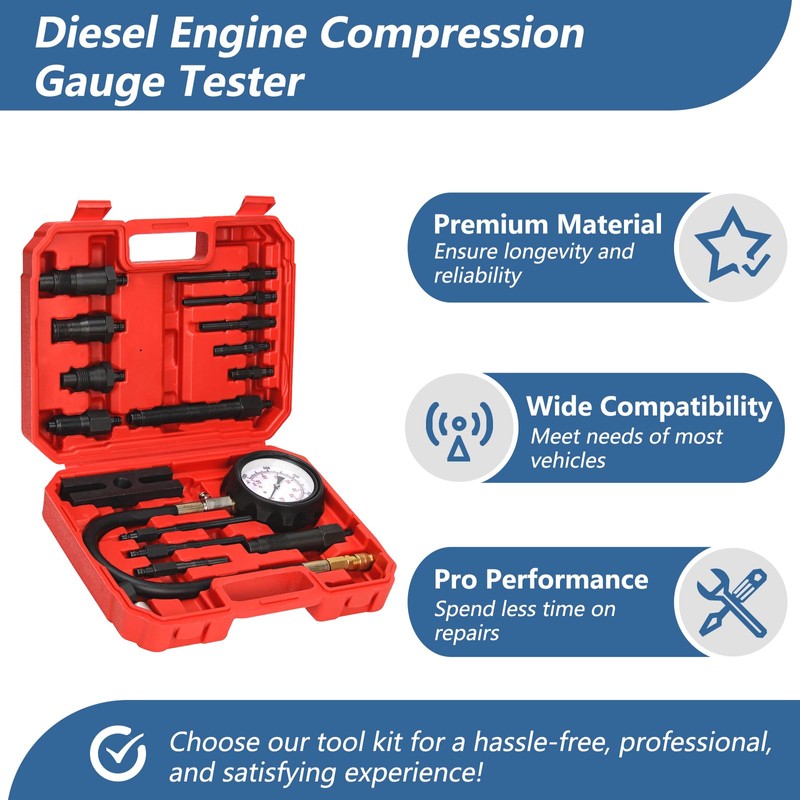 Bicos Diesel Engine Compression Tester Kit with 0-1000 psi Gauge