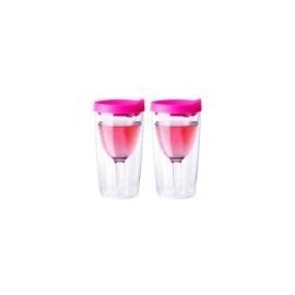 Vino2Go Double Wall Acrylic Tumbler with Double Pink Lids, 10 oz, Pack of 2