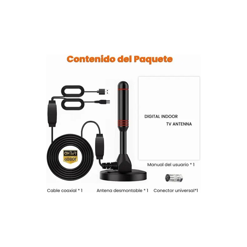 Antena de TV Digital 4K HD Para Interiores Con Amplificador