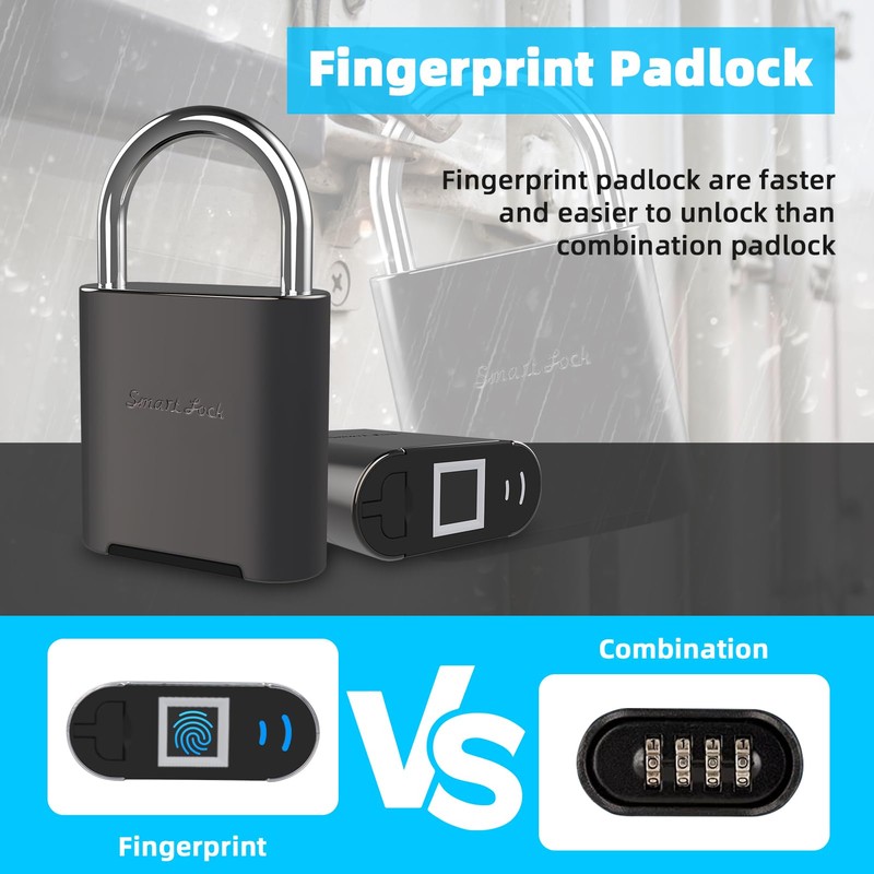 KENRONE Fingerprint Padlock, Biometric Padlock, Smart Padlock with Emergency Key,