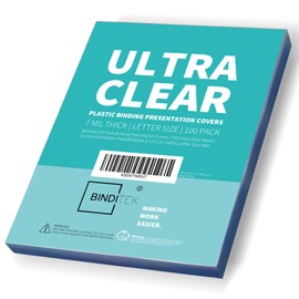 Binditek 100 Pack 7 Mil Binding Presentation Covers, Ultra Clear, 8.5 x 11 Inches, Letter Size, Square Corners, Un-Punched