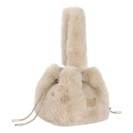 MEGAUK Women's Autumn Winter Bucket Bag, Faux Fur Handbag, Fluffy Shoulder Bag, Plush Shoulder Bag with Drawstring for Girls, 07906 Beige