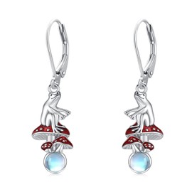 Mushroom Earrings 925 Sterling Silver Frog Earrings Moonstone Jewellery Mothers Day Gifts for Mom Women Girls