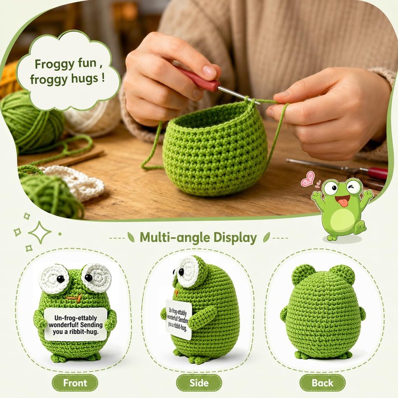 HAIDWEN Crochet Frog, Cute Frog Gifts for Friends, Office Desk