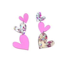 Pink Heart Earrings For Women Teen Girls, Hypoallergenic Lightweight Earrings, Valentine's Day Mother's Day Gift For Mom Daughter Girlfriend (PINK C)