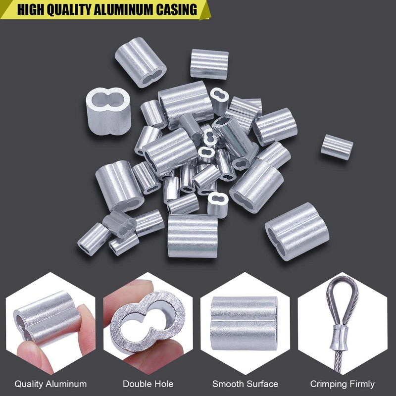 Twidec/340PCS 304 Stainless Steel Wire Rope Cable Thimbles and Aluminum