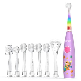 SEAGO 子供用電動歯ブラシ 7つの交換用ブラシヘッドと1つの舌クリーナー、かわいい動物のステッカーと7つのカラフルなライト付き 幼児用電動歯ブラシ 男の子 女の子0-6歳 SG-2159(ピンク)