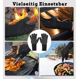 BBQ Grill Gloves, Heat Resistant Kitchen Oven Mitts, Non-Slip Silicone Grip, Black and Red, 1 Pair (Black-A)