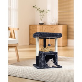 SYANDLVY Cat Tree for Indoor Cats Large Adult, Modern Activity Tower with Scratching Posts, Condo with Plush Perch, Climbing Stand with Spring Ball for Play, Smoky
