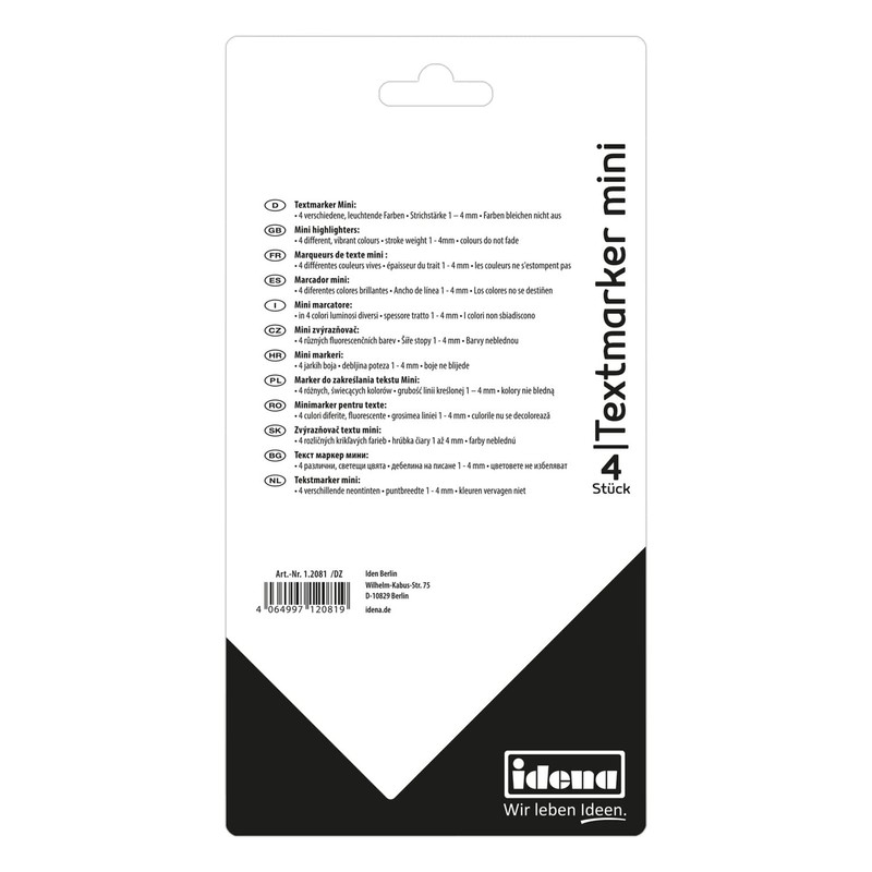 Idena 12081 Mini Highlighter in 4 Colours, Yellow, Pink, Orange