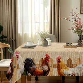 G-dake Autumn Tablecloth, Retro Chicken Washable Rectangular Tablecloth for Outdoor Use, Waterproof Polyester Tablecloths for Outdoor Kitchen, Dining Table, Parties Outdoor, Autumn (150 x 260 cm)