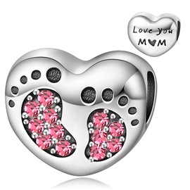 Shining Charm Love You Mum 925 Sterling Silve Charms for Bracelets Pink CZ October Mum Charm Jewellery Presents