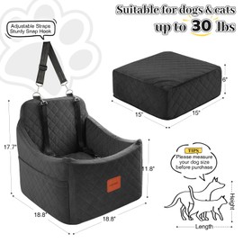 INDYBUD Small Dog Car Seat, Memory Foam Dog Booster Car Seats with Thick Cushion for Medium Dogs Under 35lbs, Detachable Washable Pet Seat with Storage Pockets,2 Safety Belts (Black, Medium)