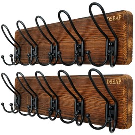 Dseap Coat Rack Wall Mounted - Heavy Duty Farmhouse Rustic Wall Coat Hanger with 5 Wire Hooks for Clothes Hat Jacket Towel, RusticWire, J1-5A, Rustic Brown & Black, Pack of 2