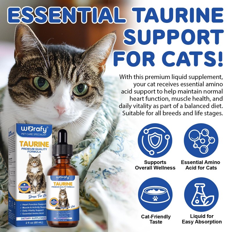 Pure Taurine for Cats–Taurine Supplement for Cats-Support for Heart,Vision &