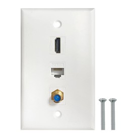HDMI Coax Ethernet Wall Plate, 1 Port 4K HDMI Keystone, 1 Port Coax Keystone, 1 Port CAT6 Keystone Wall Plate