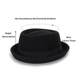 Porkpie Men's Flat Top Hat Black Wool Hat with Ribbon - Small/Medium, black