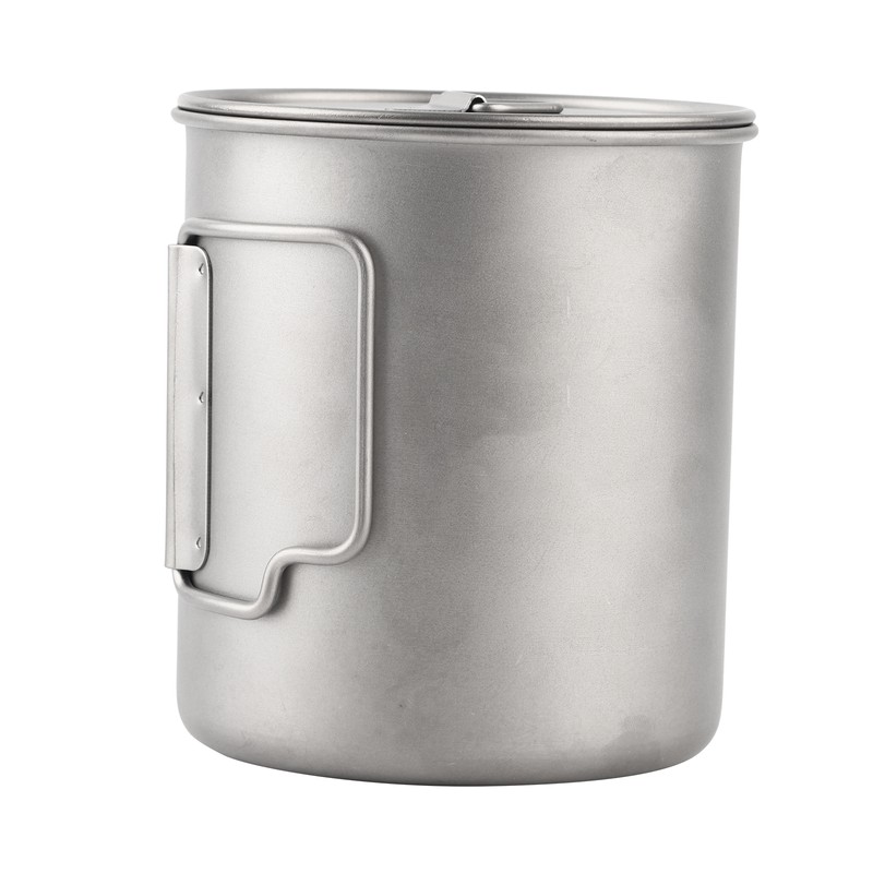 Outdoor Drinking Cup with Foldable Handle Titanium Mug with Lid