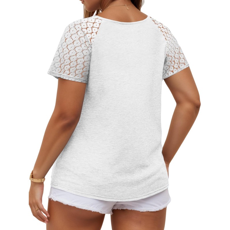 VISLILY Plus Size White Top Oversized V Neck Casual Raglan