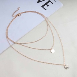 Allereya Vintage Layered Coin Disc Choker Necklace Gold Coin Pendant Necklace Hammered Disc Necklace Geometric Round Circle Necklace Jewelry for Women and Girls