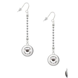 Delight Jewelry Silvertone Domed Class of 2023 Silver-tone Long Sparkle Dangle French Earrings