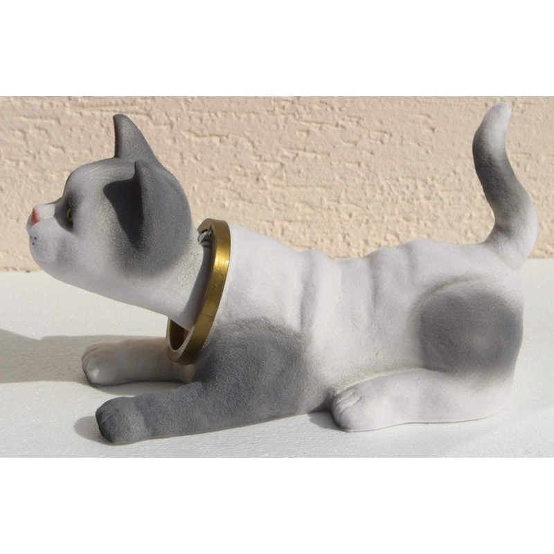 Bobble Head Figure Cat Light Grey Large Lying Down with